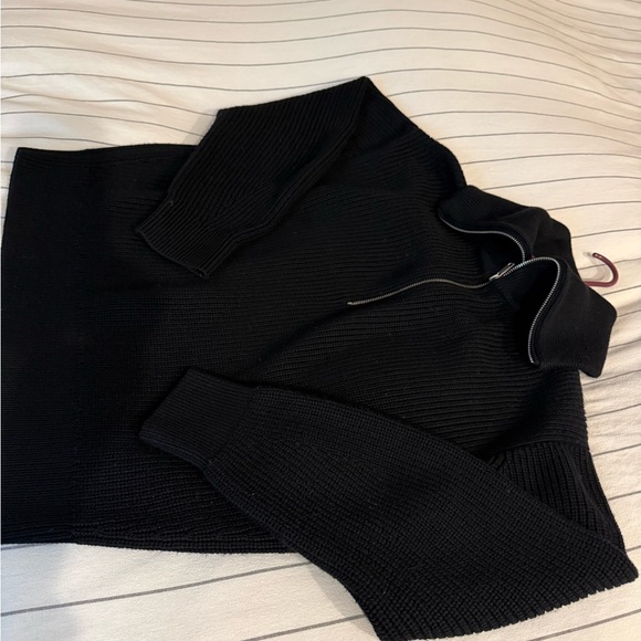 COS cotton/ wool blend cable Knit Women's 1/2 zipper Sweater in Black SZ M NWT - Picture 4 of 9